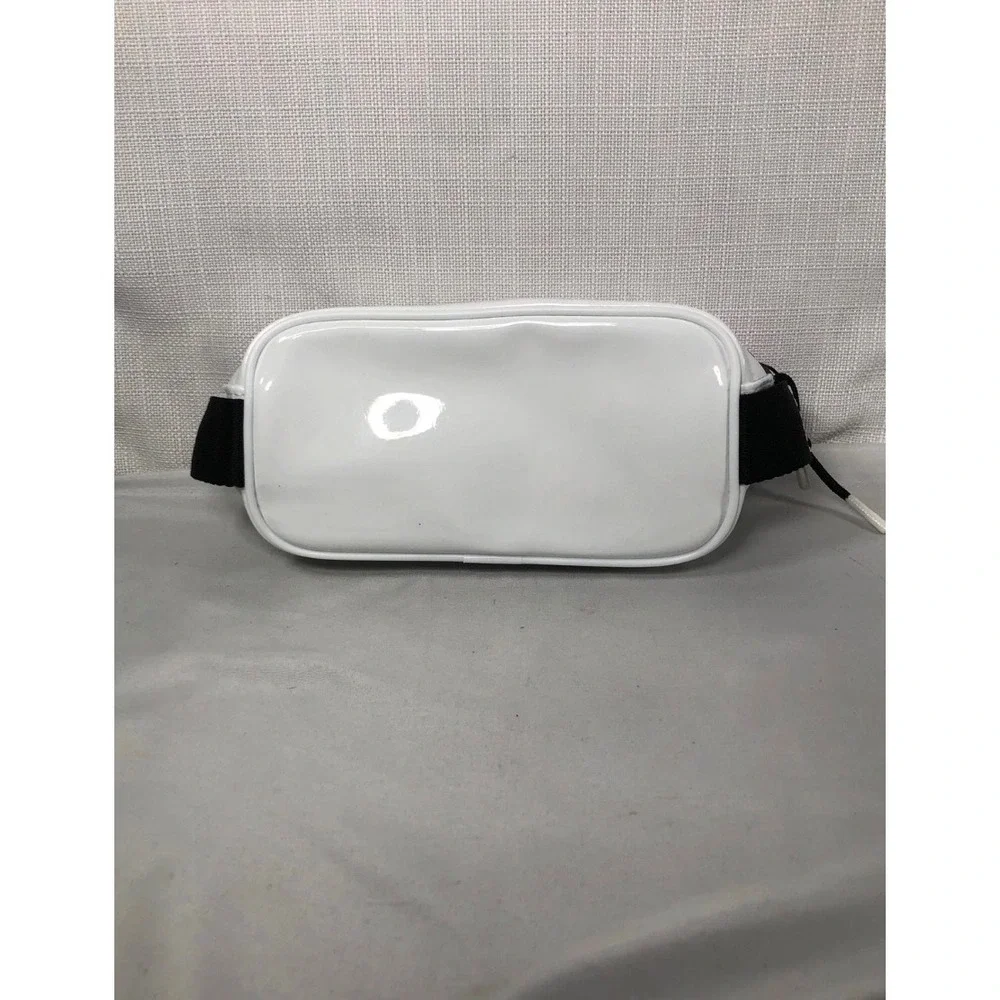 Milk Makeup White Patent Vinyl Cosmetic Bag Neon Orange Lining Logo Strap Pouch